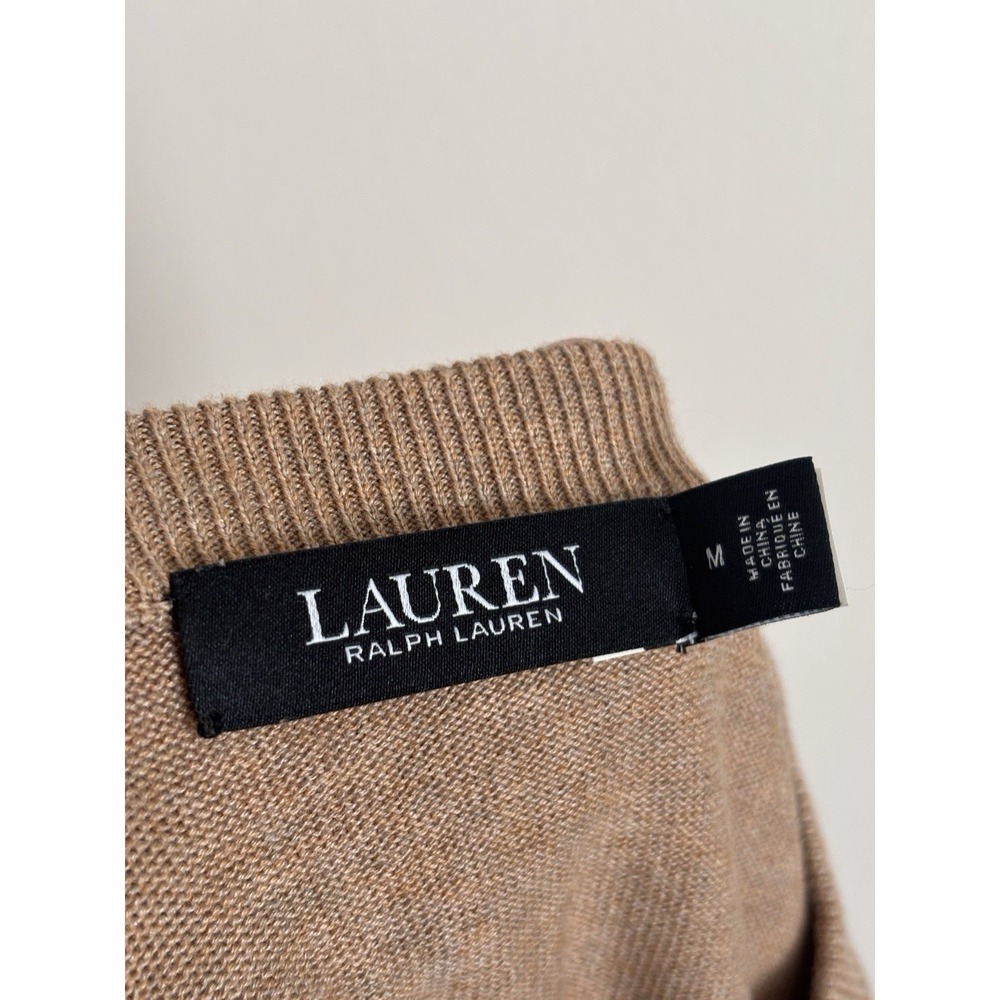 Lauren Ralph Lauren Black Label Belted‎ Cotton Blend Sweater Size Camel Heather - Picture 4 of 7
